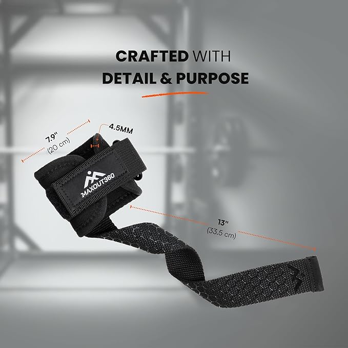 Weight Lifting Straps with D Rings for Cable Machines and Gym Wrist Straps for Weightlifting with Lifting Cuffs and Enhanced Silicone Grip for Deadlifts & Gym Training, Black