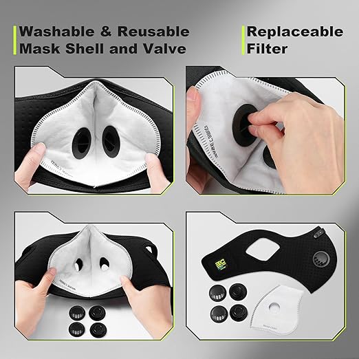 BASE CAMP Reusable N Plus Dust Mask, 360-Degree Seal with MNL Material Respirator Mask with 6 Filter-Face Mask for Dust, Pollen, Welding, Construction, Sanding, Yard Lawn, Paint, Woodworking