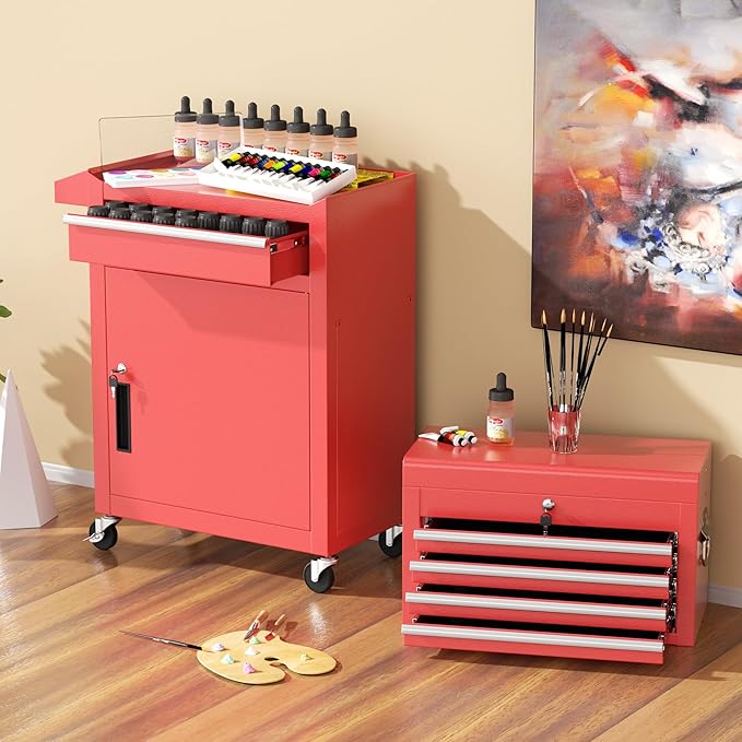 INTERGREAT Rolling Tool Chest, 5-Drawer Tool Box Organizer w/Lockable Wheels & Sliding Drawers & Detachable Top, Tool Storage Cabinet for Garage Workshop (Red)