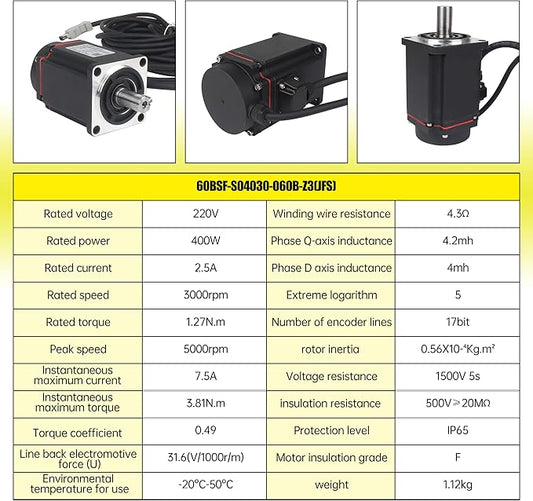 Without Brake 400W AC Servo Motor Kit, CNC 220V 2.5A 3000rpm L3000 17-bit Encoder RS485 Servo Motor Driver Controller Kit for CNC Engraver Milling Machine/Robot