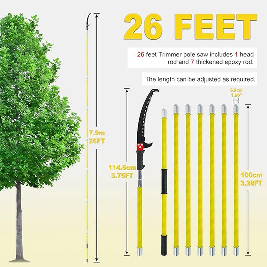 Manual pole saw,Tree Trimmer, Pole Pruning Saw, Pole Saws for Tree Trimming, Gardening Tools Pruner Hand Pole Saw For Yard(Yellow 26FT)