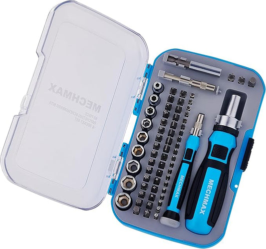 68-Piece MECHMAX Ratcheting Screwdriver Set - Magnetic Bit Driver Kit with Sockets & Precision Tools in Impact Case. Essential for Home, Auto, Electronics & DIY Gifts