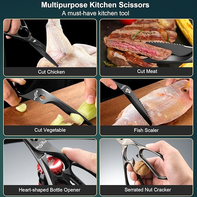 Kitchen Scissors for Food竊똏remium Kitchen Shears Heavy Duty竊?.8?쿢ltra Sharp Meat Scissors Detachable Blade竊똀ll Steel Poultry Shears Black Titanium Plated竊똀nti-Slip Cooking Scissor All Purpose