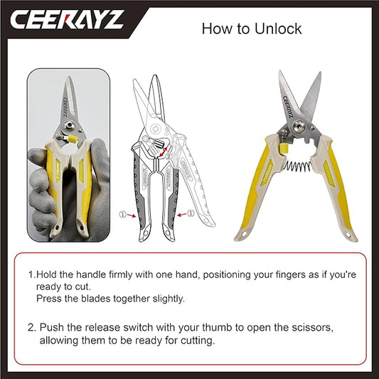 7" Scissors All Purpose, Heavy Duty, Multipurpose, for DIY Projects, Office, Production Lines, Pruning, with Protective Sheath and Magnetic Holder (Brown/Yellow)
