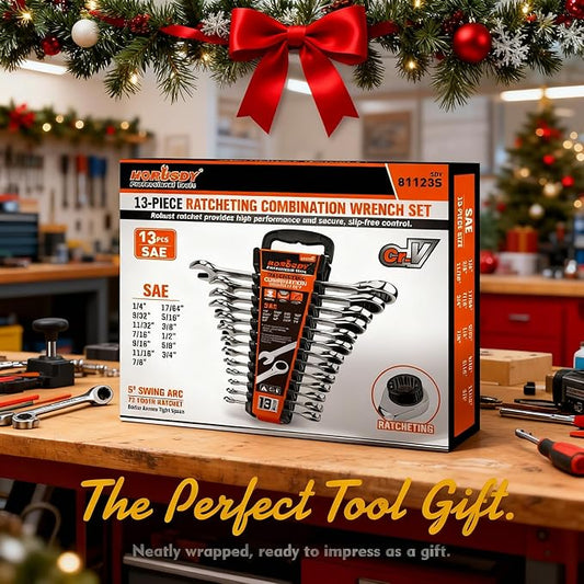 HORUSDY 13-Piece Sturdy Ratcheting Wrench Set | SAE 1/4''??/8'' | Max Torque Ratchet Combination Wrenches Set with Storage Rack | 72-Tooth | Chrome Vanadium Steel