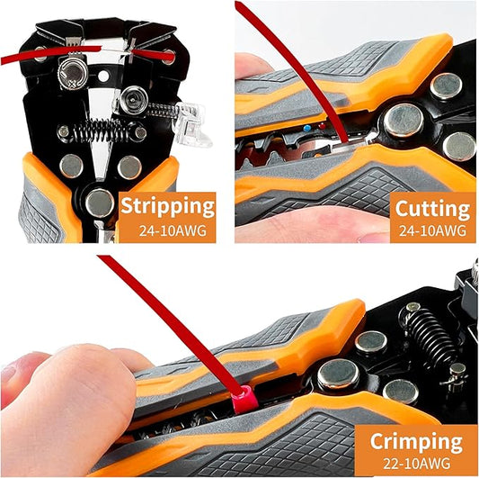 TULEDE Automatic Wire Stripper, 3 in 1 Stripper/Cutter/Crimping Heavy Duty Multi-Function Tool for 8-18 AWG Electrical Wire, Comes with Replaceable Stainless Steel Blades & Springs, 8 Inch