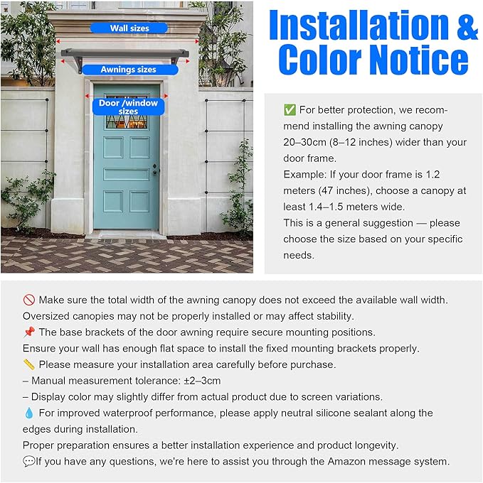 Awning for Door Entrance,32x48Inch Awnings for Doors with Sink,Window Canopy Exterior with Metal Bracket,Solid Crystal Polycarbonate Cover,UV,Rain,Snow Protection for House,Porch,Patio,Deck