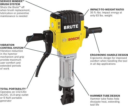 BOSCH BH2760VC Brute Breaker Hammer -1000 Blasts Per Minute, 35 Ft.-Lbs. Impact Energy, Vibration Control, Service Minderbrushes, Grease-Packed Gearbox - Ideal for Heavy-Duty Concrete and Asphalt Work