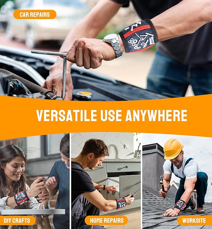 HiRui Magnetic Wristband for Tools ??Ultra-Strong 15 Neodymium Magnets Hold Screws, Nails & Bits, Dual Pockets ??Hands?멑ree for DIY, Home Repairs, Auto ??Gift?멢eady for Dad, Husband, Grandpa (Blue)