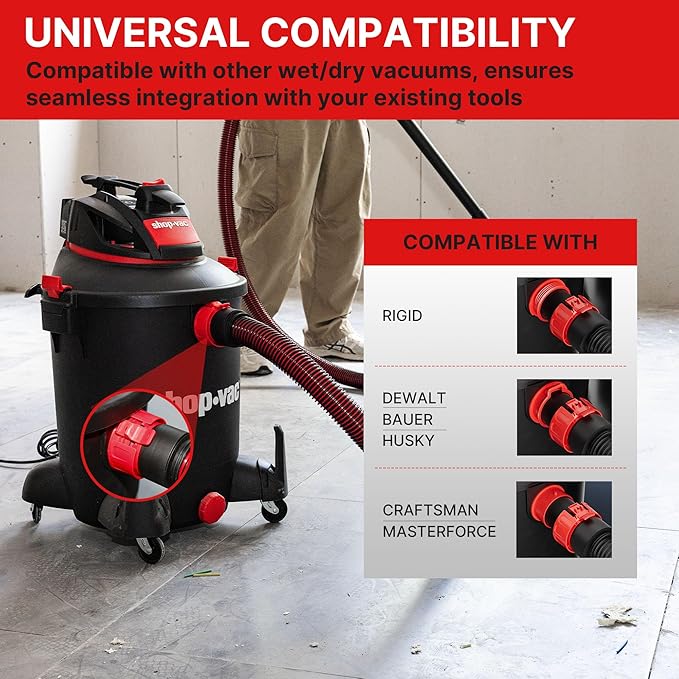 Shop-Vac Premium Universal Hose Plastic 12'X 1-7/8", Replacement Hose Compatible with Rigid, Dewalt, Husky, Craftsman, Bauer, Masterforce Vacuum Cleaners