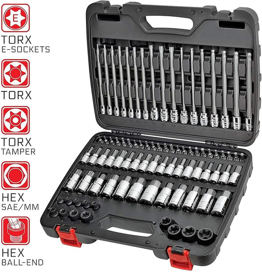 CARBYNE 84-Piece Master Hex & Torx Bit Socket Set & External-Torx Socket Set | S2 Steel Bits, CrV Steel Sockets, Corrosion Resistance, Durable Case | 1/4", 3/8" & 1/2" Dr.