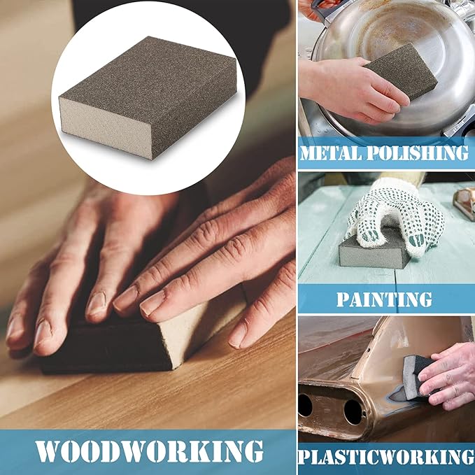 8Pcs 80 Grit Sanding Blocks, Jamiikury Coarse Sanding Sponge Washable and Reusable, Wet Dry Sandpaper Sponge for Wood Metal FurniturePaint and Drywall