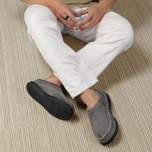 ATHMILE Mens House Shoes Fuzzy Warm Moccasin Memory Foam House Slippers for Men Cozy Winter Mens Slippers for Home Bedroom Indoor Outdoor