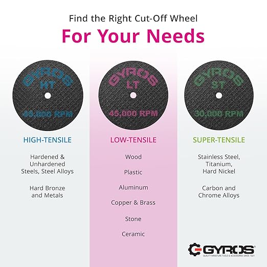 GYROS 1.5??Resin Cut-Off Wheels for Rotary Tools | 12 Double Fiberglass Reinforced Discs | For Wood, Plastic, Stone, Aluminum, Copper, Brass | Dremel Cutting Tool Accessory | Made in USA 11-32154/12