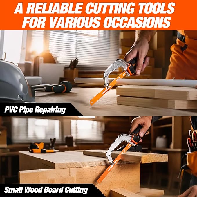VANQUISH Aluminum Frame Mini Wood Hack Saw with 2 Piece Extra Flexible Bi-Metal HSS Blades Cutter Hand Hacksaw for Woodworking and Metal NW4851