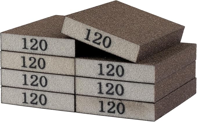 8 Pack Sanding Sponge, Sanding Blocks 120 Grit Assortment, Sand Paper for Wood Furniture, Sander Pads, Washable and Reusable Sandpaper for Drywall Metal Glasses Repair (120 Grit)