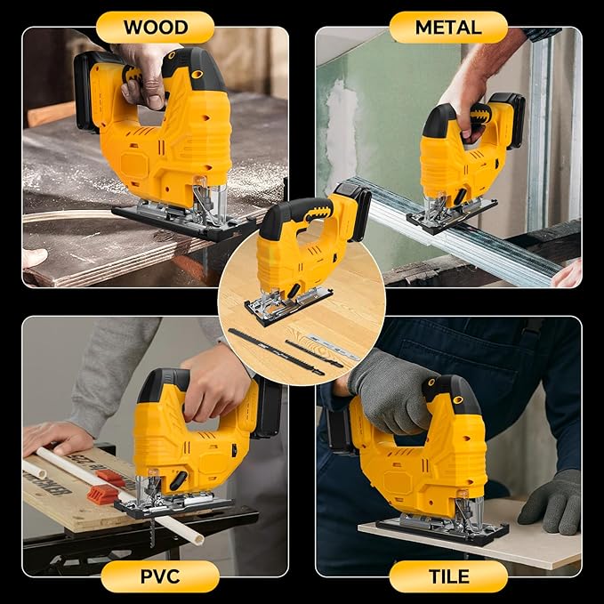 Cordless Jig Saw for Dewalt 20v Battery, Brushless Jigsaw with LED Light, 7 Variable Speed, 45° Beveled Cuts, 4 Orbital Settings, 3 Jigsaw Blades for Wood/Metal Cutting
