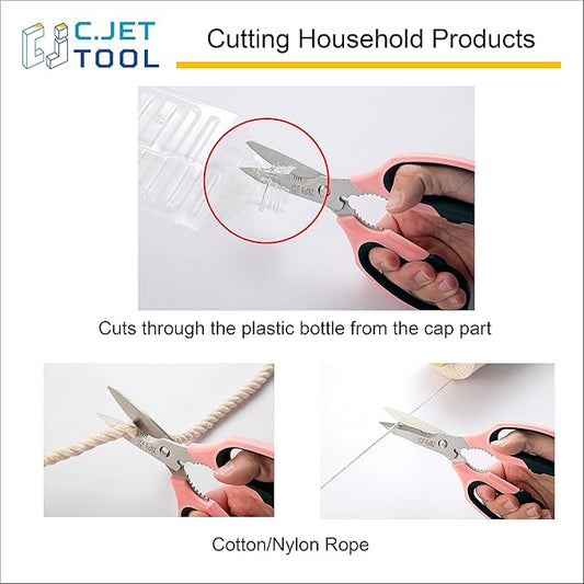 8" Heavy Duty Scissors, Utility Scissors All Purpose for Cardboard, Plastic, Carpet, Rope, Leather. Sharp Stainless Steel Blades, Non?멣lip Handle, Kitchen Shears for Food, Meat & Poultry