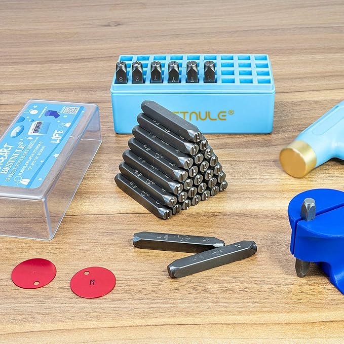 BESTNULE Metal Stamping Kit, Number and Letter Stamp Set (A-Z, 0-9 and &, Love Symbol), Industrial Grade Hardened Carbon Steel, Perfect for Imprinting Metal, Wood, Plastic, Leather (1/4", 6MM)