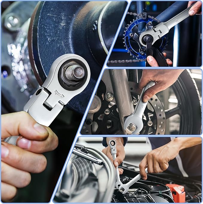 Prostormer 14-Piece Metric Flex-Head Ratcheting Wrench Set, 6-19mm Combination Wrench Kit with Storage Case, 72 Tooth, Cr-V Steel Constructed