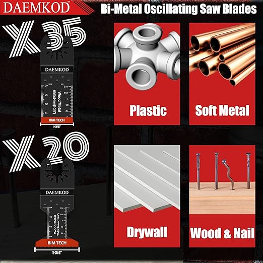 55 Pack Bi-Metal Saw Blades, Quick Release Multitool Blades for Soft Metal Hard Wood Plastic, 34MM and 44MM Multi Tool Blades Kits, Saw Bldes for Oscillating Tool Accessories