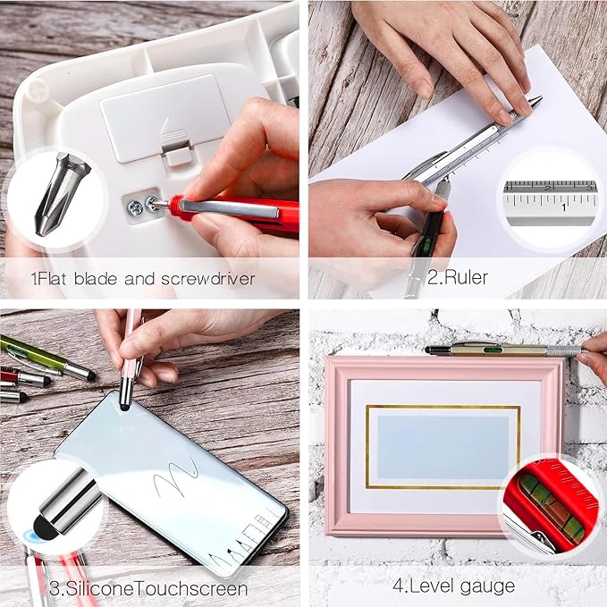 Zhanmai 16 Pcs Multitool Pens 6 in 1 Multi-tool Pen Set with Refills for Men's Birthday Gifts, Christmas Stocking Stuffers for Men Dad Husband (Red)