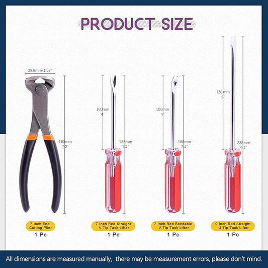 Swpeet 4Pcs Nail Pullers Nail Remover Tool 7 Inch End Cutting Pliers Nail Nipper Pliers with 6 Inch Tack Lifter 3 mm Straight Tip, U Tip and V Tip Nail Staple Rivet Tack Puller Staple