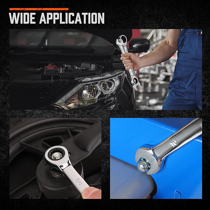 HORUSDY 26-Piece Ratcheting Wrench Set | Metric and SAE | Ratchet Combination Wrenches Set with Organizer | 72-Tooth | Chrome Vanadium Steel | 6-19 mm & 1/4??to 3/4??(13-Piece Metric&SAE)