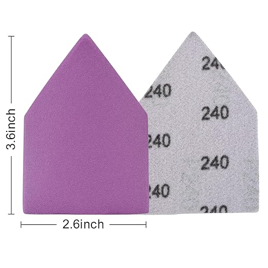 240 Grit Sandpaper 50PCS, 90mm x 65mm Triangle Sanding Sheets, Fits Milwaukee M12 Fuel Sander, Hook & Loop Detail Sander, White Fused Alumina Abrasive Sand Paper for Wood Finishing, Detail Sanding