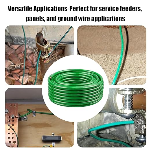 4 AWG THHN Stranded Bare Copper Wire 25FT Green Grounding Wire, Electrical Wire, 600V Rated Building Wire, Ideal for Panel Wiring, Grounding, Lighting Circuits, Control Systems