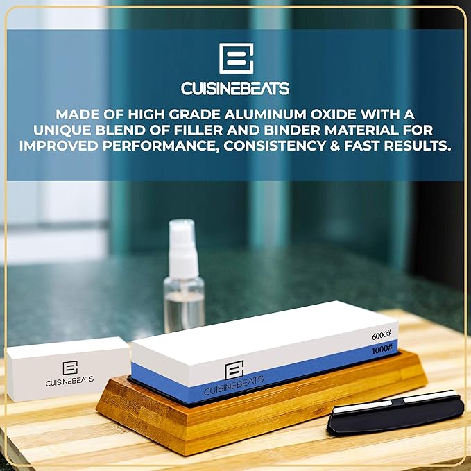 Whetstone 1000/6000 Kitchen Knife Sharpening Stone Set- Whetstone Knife Sharpener Stone 1000/6000 Kit- Waterstone 1000/6000 - Water Stone - Wet Stone - Whet Stone for Sharpening; Polishing Knives