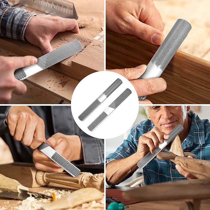 8in 4 Way Wood Rasp File, Premium Grade High Carbon Hand File and Round Rasp, Half Round Flat & Needle Files, Multifunctional Hand File for Sharping Wood, Soft Metal, Plastic Tool - - 1PC