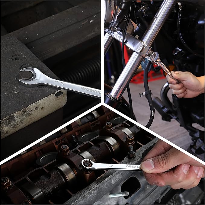 WORKPRO 12-Piece Combination Wrench Set, SAE 1/4"-7/8", Premium Cr-V Wrench Sets, 12PT, Mirror Polish Chrome Plating with Rolling Pouch