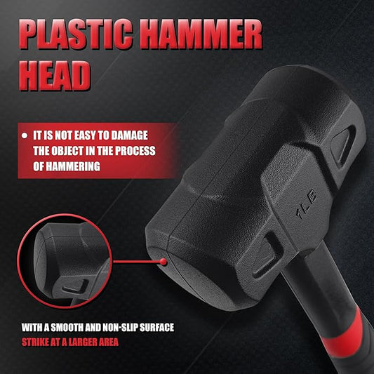 YIYITOOLS 1LB (16oz) Dead Blow Hammer, Heavy Duty One-Piece Forged Carbon Steel Construction, Steel Ball-Filled Head, Anti-Vibration Rubber Grip, Spark and Rebound Resistant, Ideal for DIY, Automotive