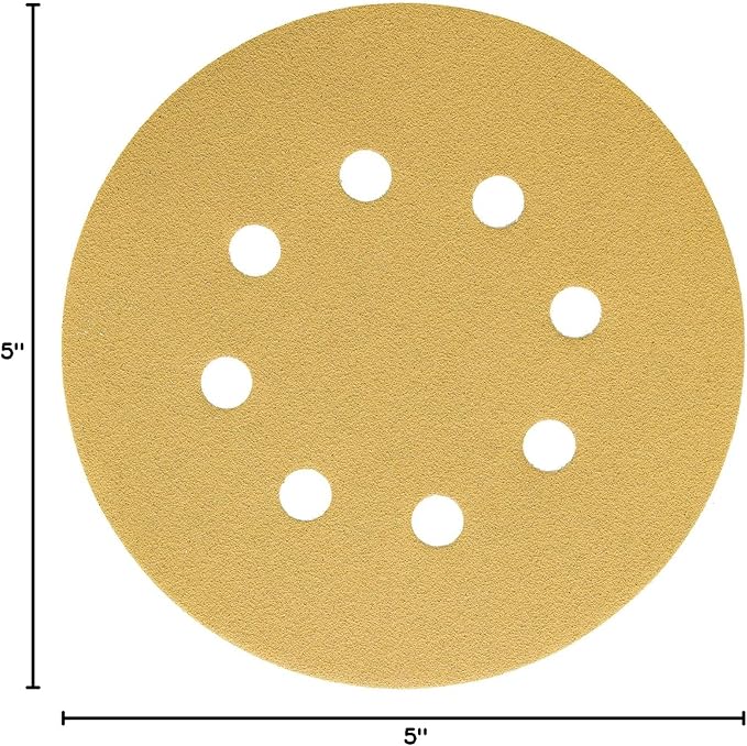Dura-Gold Premium 120 Grit 5" Sandpaper Discs, 8 Hole Pattern Dustless, 50 Discs - Hook & Loop Backing for Orbital DA Sander, Detailing Finishing Color Sanding Automotive Paint Woodworking