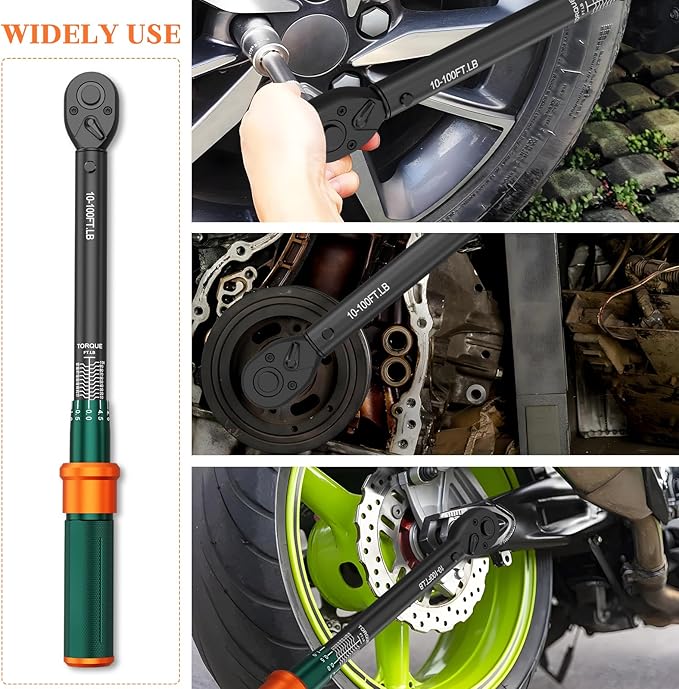 3/8-Inch Drive Click Torque Wrench, 10-100 Ft.Lb, 72-Tooth Dual-Direction Adjustable Torque Wrench, 짹3% High Precision for Bicycle, Motorcycle, Car Maintenance