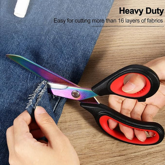 Premium 9.5" Titanium Coating Sharp Tailor Sewing Scissors All Purpose, Heavy Duty Fabric Cutting Shears, Right/Left Handed Soft Comfort Grip Scissors for Office School Home Craft Supplies