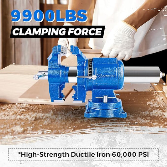 COGNATIVE 6-Inch Heavy Duty Bench Vise Ductile Iron Bench Vise 360째 Multi-Purpose Bench Vice with Anvil, Clamp force 9900lbs, Blue Swivel Vise