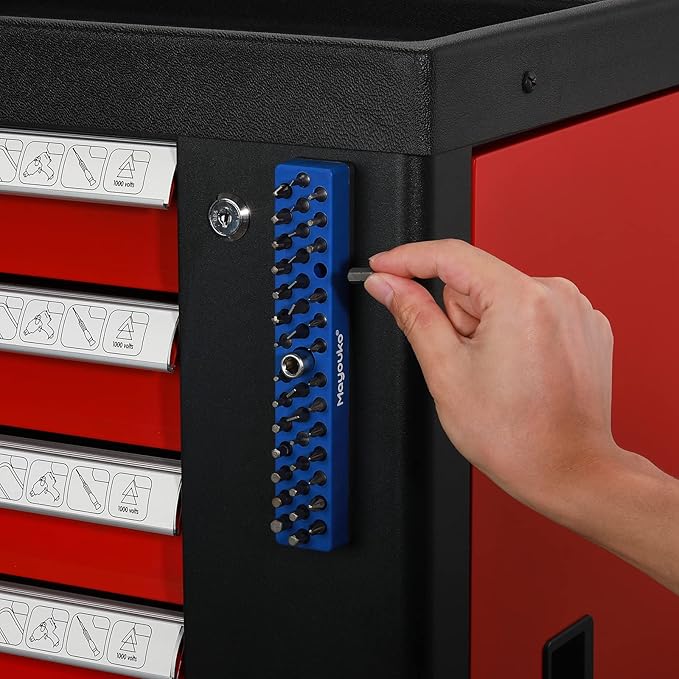 Mayouko 1/4" Magnetic Hex Bit Holder Rack Organizer, 43 Holes, 1/4-Inch Drill Bit Holder, Green&Blue, 2 Racks, Magnetic Bit Holder with Magnet Base for Screwdriver Bits