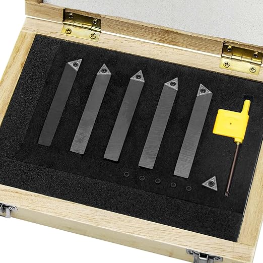 5/16" Indexable Carbide Turning Inserts Holder Set for Machining Lathes, 5 Pcs Set Metal Lathe Tools Inserts Bits with Carbide Inserts TCMT090204.