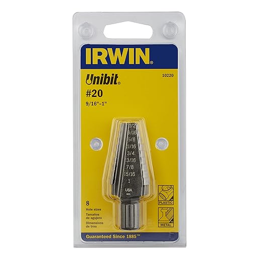 Irwin Tools Unibit #20 9/16-Inch to 1-Inch Step-Drill Bit, 1/2-Inch Shank (10220)