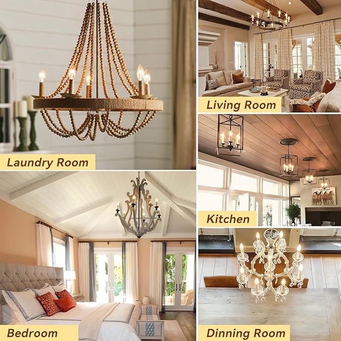 TJOY LED Candelabra Bulbs Dimmable, 60W Equivalent Chandelier Light Bulb, E12 Small Base, 4.5W 2700K Soft Warm White, B11 Vintage Filament Clear Glass Candle Light for Ceiling Fan, Chandeliers, 6Pack