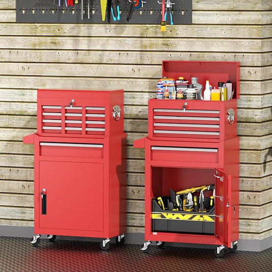 INTERGREAT Rolling Tool Chest, 5-Drawer Tool Box Organizer w/Lockable Wheels & Sliding Drawers & Detachable Top, Tool Storage Cabinet for Garage Workshop (Red)