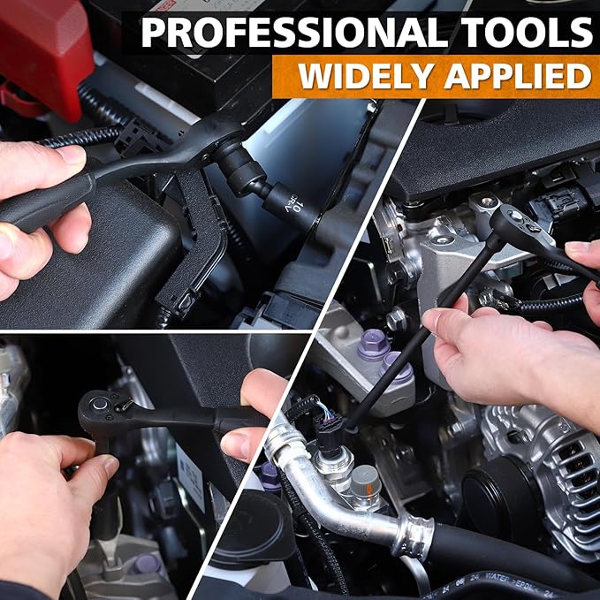 1/4" Drive Impact 56-Piece Socket Set, Standard SAE (5/32 to 9/16 inch) & Metric (4-15mm), 6 Points, CR-V, 1/4-Inch Drive Ratchet Handle, Drive Extension Bar & Impact Universal Joint with Case