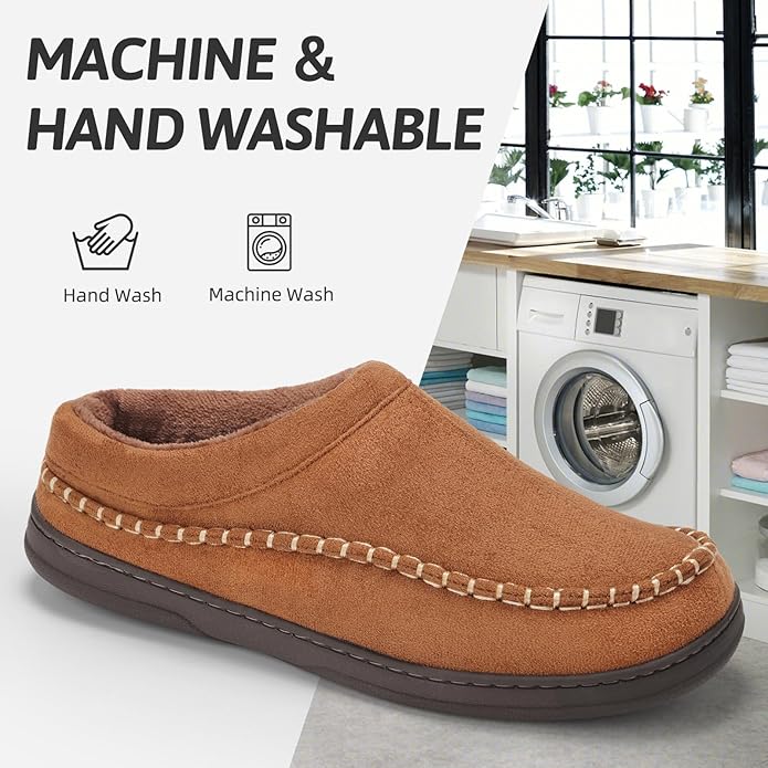 ATHMILE Mens House Shoes Fuzzy Warm Moccasin Memory Foam House Slippers for Men Cozy Winter Mens Slippers for Home Bedroom Indoor Outdoor
