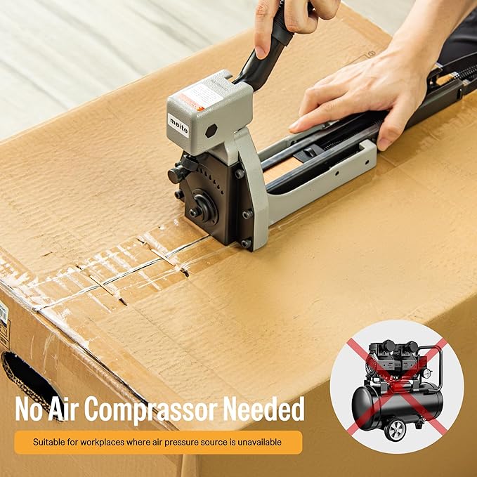meite Box Stapler HB3518 Manual Carton Closer 16 Gauge Heavy Duty Packaging Stapler for Corrugated Case, Depth Dial for 1-8mm Cardboard, Accepts 1-3/8" Crown 3/4" Leg Staples, No Air Needed