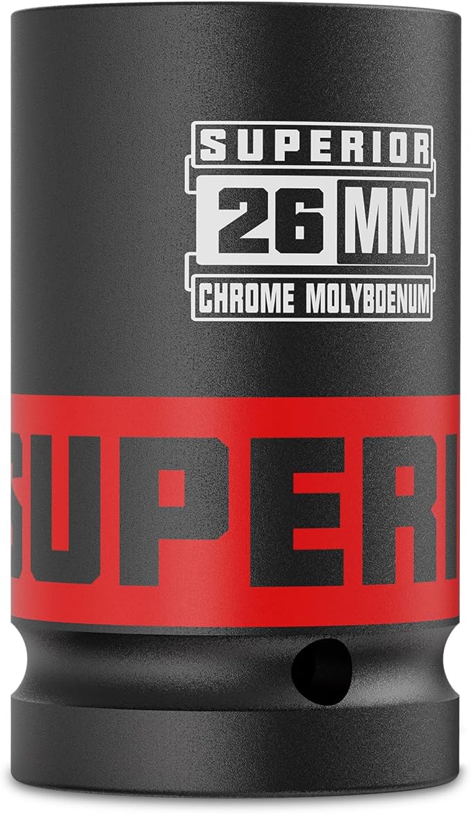 3/4" Drive Impact Socket, 26 mm Deep Socket, Metric Axle Nut Socket, 6 Point, CR-MO, Automotive, Truck Maintenance, Heavy Equipment Repair