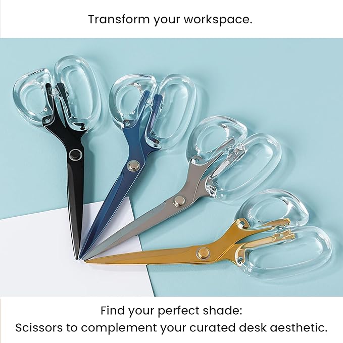 OfficeGoods 9??Stainless Steel Acrylic Scissors For Office and Home - Aesthetic and Sharp All Purpose Scissors, Perfect For Sewing, Arts and Crafts - Clear Rose Gold Metal