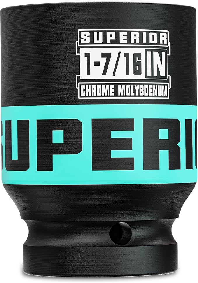 3/4" Drive Impact Socket, 1-7/16 Inch Deep Socket, SAE Axle Nut Socket, 6 Point, CR-MO, Automotive, Truck Maintenance, Heavy Equipment Repair