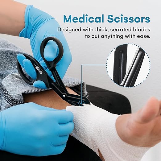 Madison Supply 7.5 Inches Premium Stainless Steel Nurse Scissors - Non-Stick Coated Blades Medical Scissors - Durable Fluoride-Coated Trauma Shears - Black